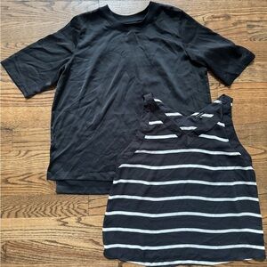 Who What Wear black sateen elbow-length top and black/white striped tank top, XL